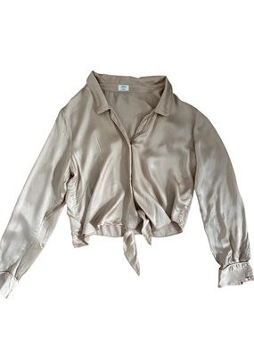 Aritzia Wilfred Free 100% Cupro Tie-Front Satin Blouse Cropped Top
